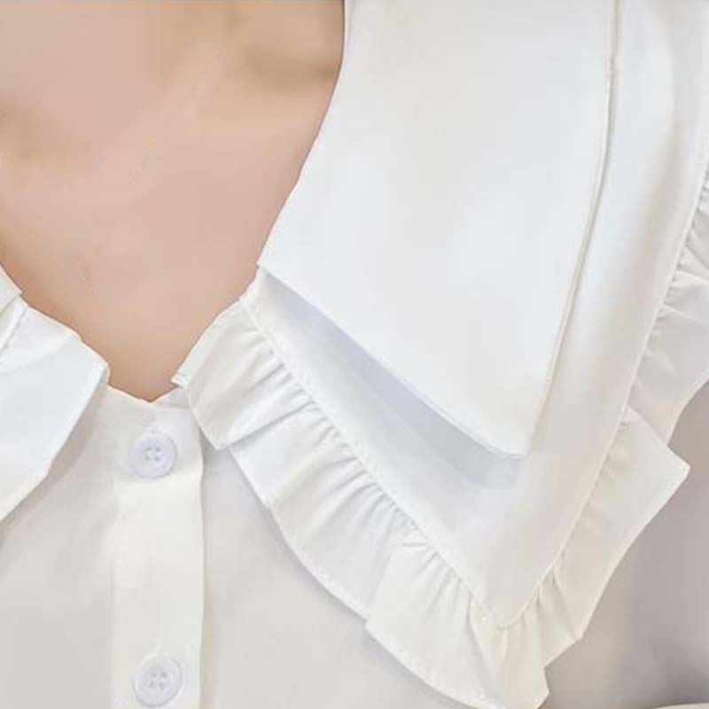 Women's Spring and Autumn Long Sleeve Shirts Large Size Loose Solid Color Doll Collar Tops
