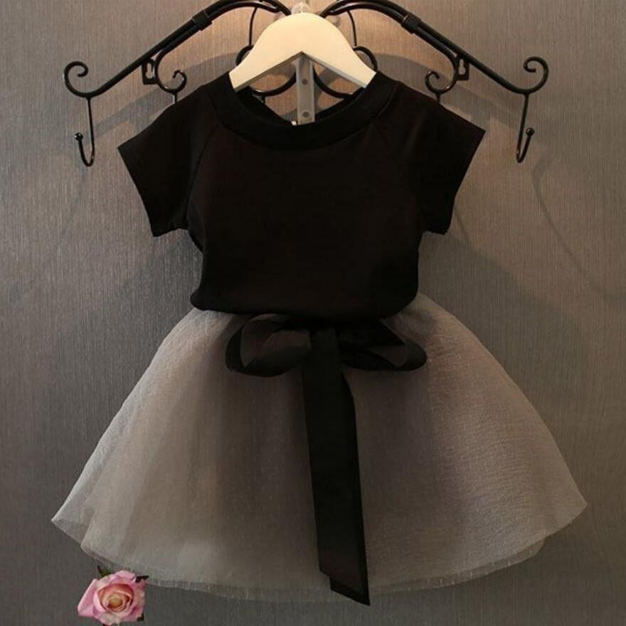 Girls' Short Sleeve Gauze Skirt Suit Summer Children's T-shirt Short Skirt Two-piece Suit
