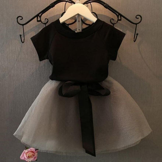 Girls' Short Sleeve Gauze Skirt Suit Summer Children's T-shirt Short Skirt Two-piece Suit
