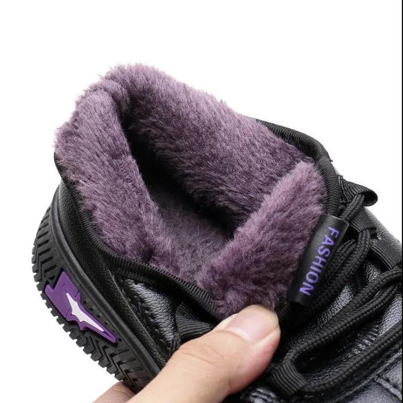 Leather Winter Cotton Shoes Women's Non-slip Warm Leather Boots Plus Velvet Thickening Sports and Leisure Waterproof Cotton Boots