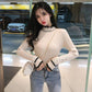 Pofulove Thick Sweaters Slim Fit Shirt Spring Autumn Color Fungus Half High Neck Long Sleeve Women