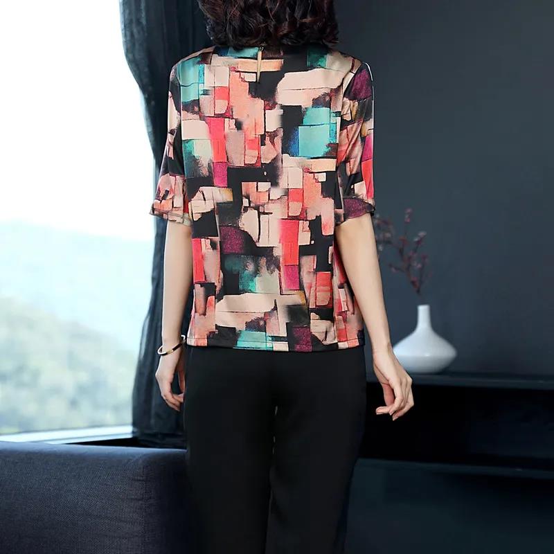 Women's Summer Print Short-sleeved T-shirt Women's Plus Size Mother Clothes