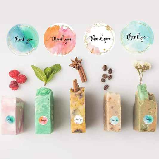 500 Sheets/roll Round Sealing Sticker Thank You Sticker Watercolor Cute Crafts Gift Decoration Sticker