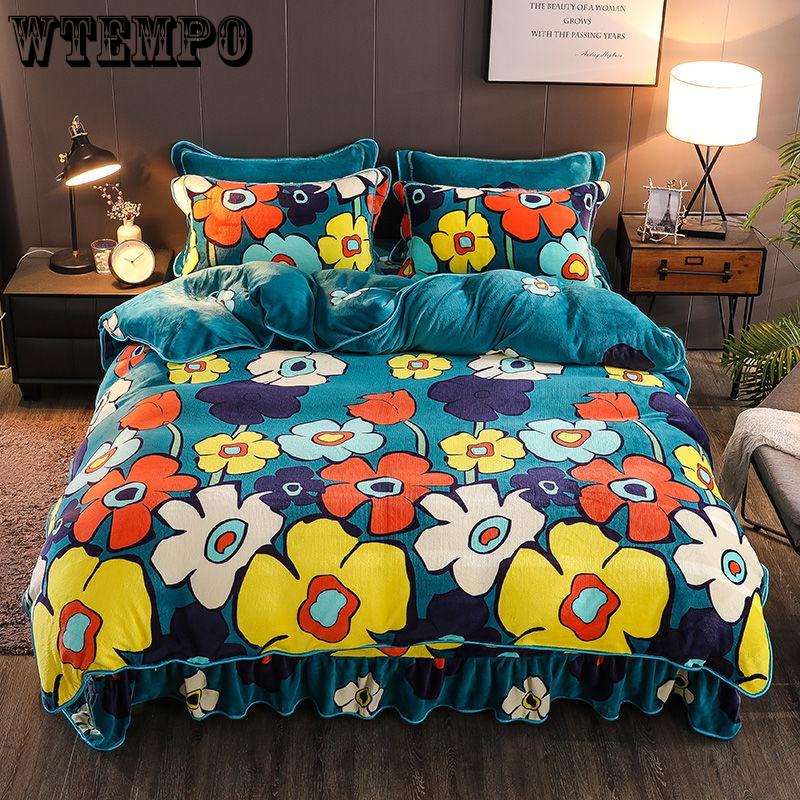 Flannel Soft Comfortable Bedding Set Duvet Cover Flat Sheet 4pcs Home Bedclothes Bed Linens