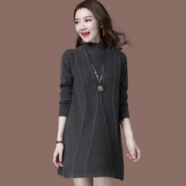 Autumn and Winter Half Turtleneck Sweater Mid-length Large Size Solid Color Base Shirt Fashion Knitted Women Sweater Skirt