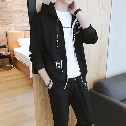 Spring and Autumn Men's Sweatshirt Set Korean Slim Jacket Hooded Sportswear Clothes + Pants