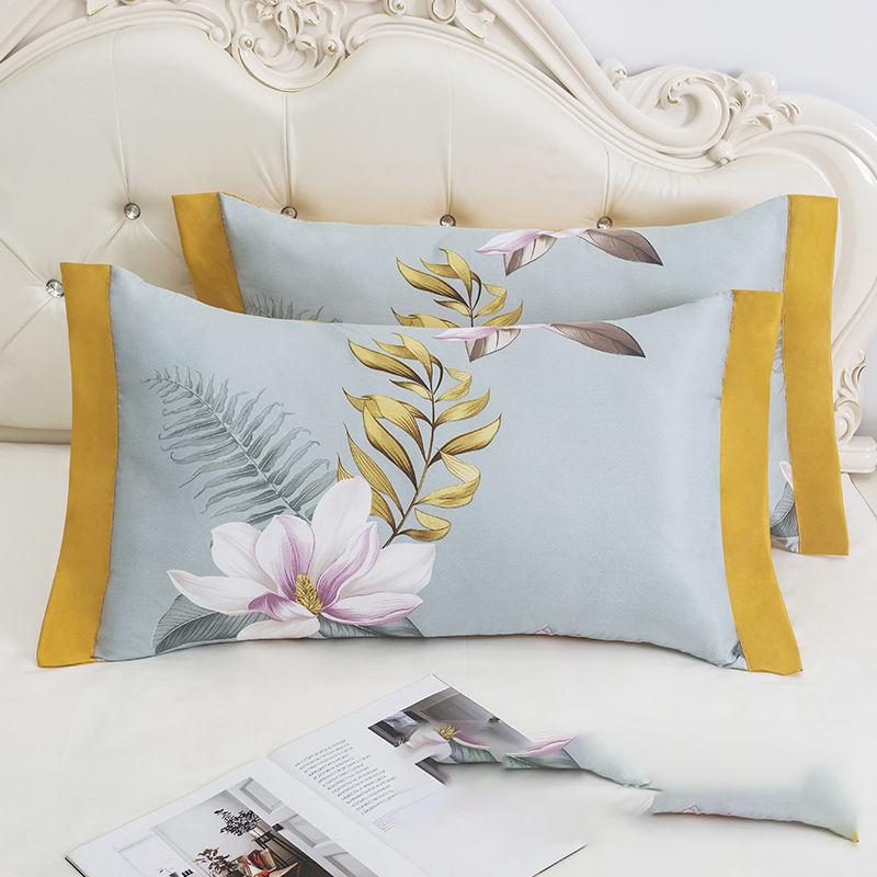 A Pair of Ice Silk Pillowcases Simple Patterned Style Summer Cute Tencel Cool Pillow Core Set Can Be Washed