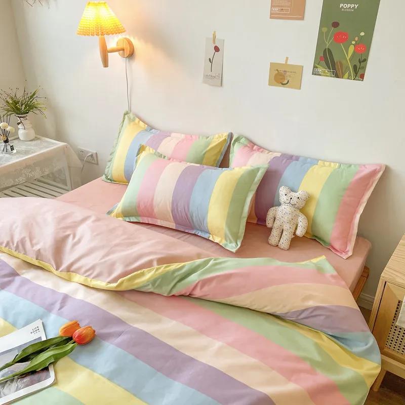 Four Seasons Universal Bed Sheet Quilt Cover Cotton Four-piece Student Dormitory Single Double 1.8m 2.0m Bedding Set