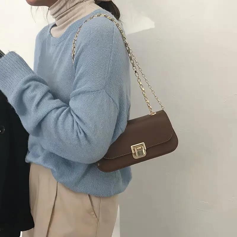 Metal Chain Women Shoulder Messenger Bags Casual Portable PU Leather Multi-Layer Large Capacity