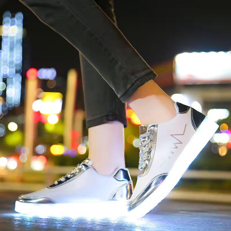 Men and Women Sneakers Rechargeable Colorful Luminous Shoes Casual Sports Shoes Couples White Shoes Waterproof Fluorescent Luminous Shoes Unisex