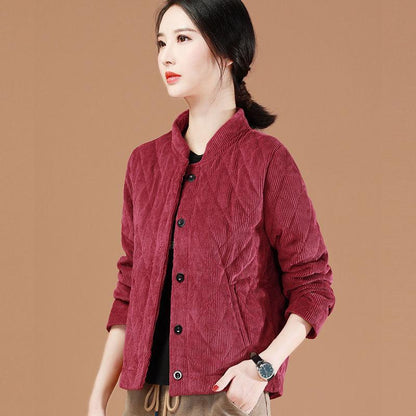 Corduroy Quilted Jacket Women's Warm Cotton Coat Corduroy Padded Short Jacket Women