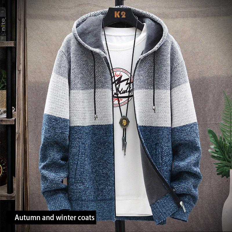 Autumn and Winter Men's Plus Velvet Thick Sweater Coat Jacket Knitting Middle-aged and Young Men's Clothing