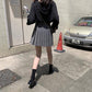 Women High Waist Thin Pleated Skirt College Style Anti-lightening Solid Color Mini A-line Skirt