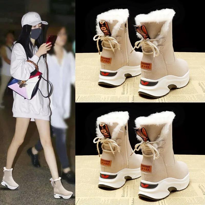 Inner Heightening Snow Boots Women Winter Cold-resistant Plus Cashmere Casual Short Boots Warm Thick-soled Cotton Shoes