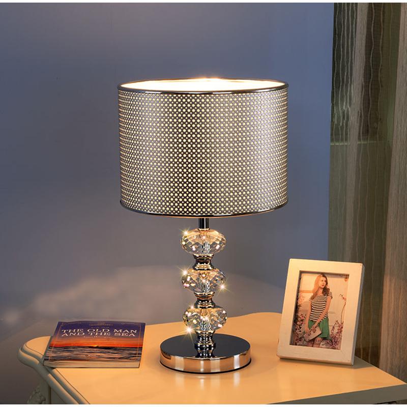 Morden Silver Led Table Lamp Fabric Crystal Bedside Lamps for Bedrooms Living Room Nordic Desk Lamp