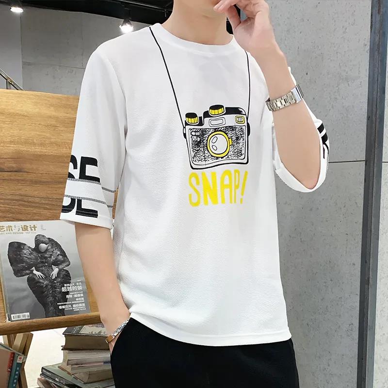 Oversized Youth T-shirt Summer Cartoon Camera Print Shirt Korean Trendy O-neck Short Sleeve Casual Pullover Men Clothing