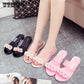 Casual Women Sandals Metal Floral Jelly Shoes Spilt Toe Flip Flops Sandals Beach Slippers