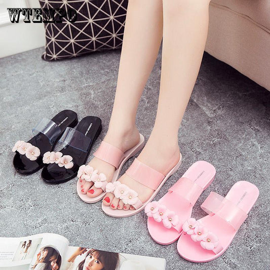 Casual Women Sandals Metal Floral Jelly Shoes Spilt Toe Flip Flops Sandals Beach Slippers