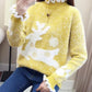 Women's Winter Loose Elk Sweater Female Large Size Temperament Sweater Half-high Lace Collar Christmas Knitted Pullover