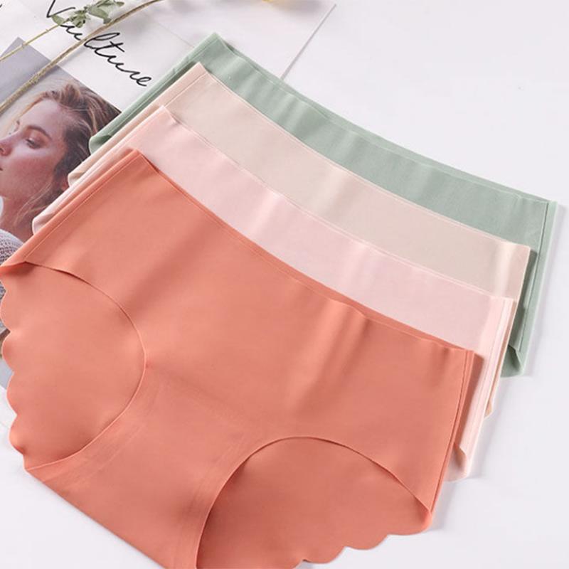 4pc Ice Silk Underwear Women's Seamless Solid Color Hip-lifting Cotton File Antibacterial One-piece Girl Briefs