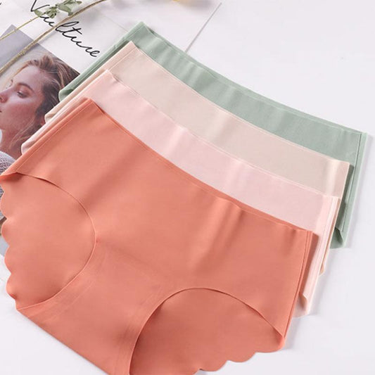 4pc Ice Silk Underwear Women's Seamless Solid Color Hip-lifting Cotton File Antibacterial One-piece Girl Briefs