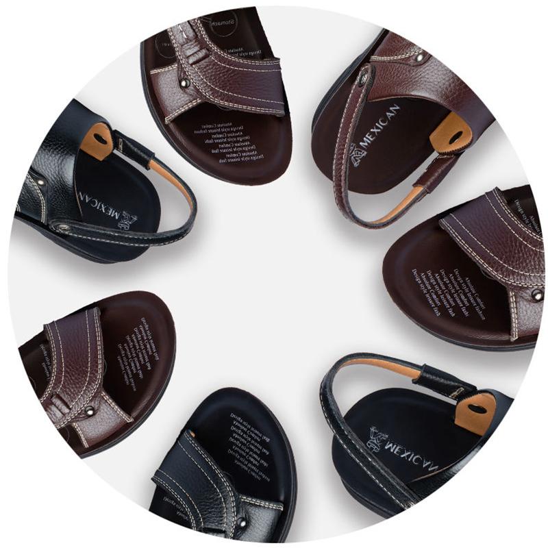 Men's Top Layer Leather Sandals Leather Summer Breathable Sandals Non-slip Men's Beach Shoes