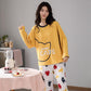 Women's Pajamas Suit Autumn Winter Pyjamas Set Long Sleeve Sleepwear Loose Casual Home Wear Pullover Cute Nightwear Tops and Pants Sets Round Neck