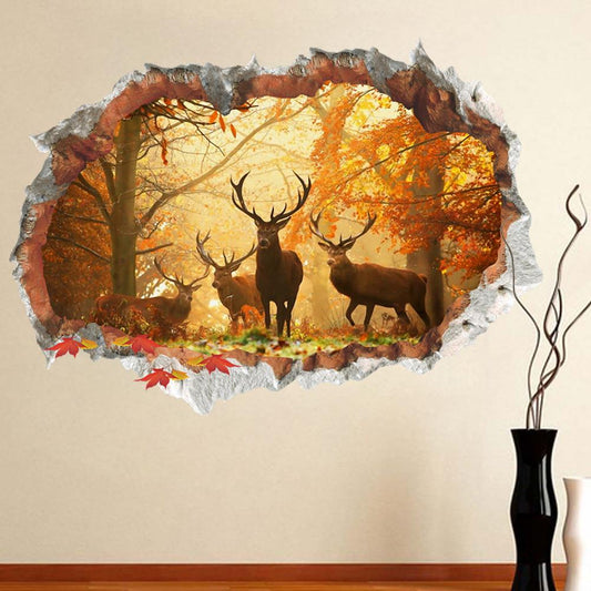 Forest Deer 3d Wall Stickers Autumn Winter Scenery Poster Animals Wall Stickers For Kids Rooms Bedro