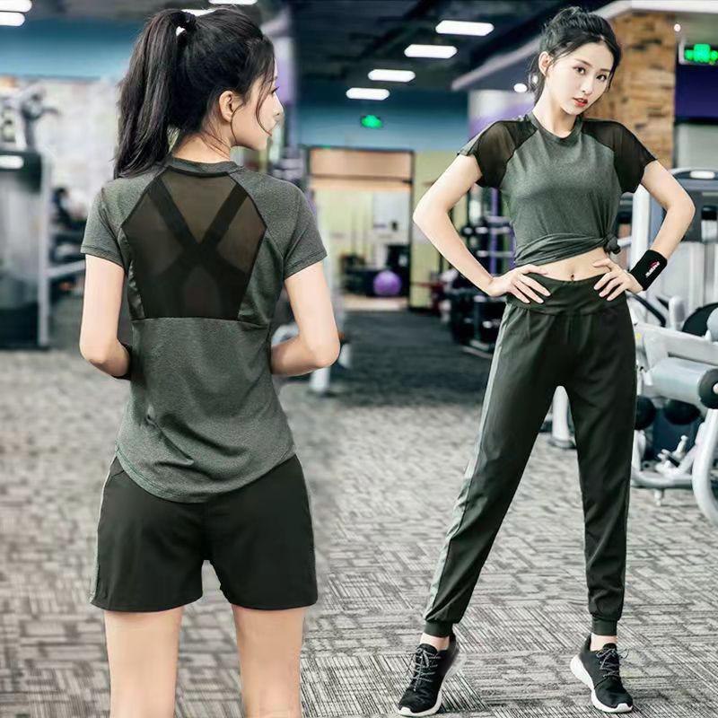 3PCS Women's Sports Suit Yoga Clothes Quick-drying Clothes Gym Running Loose Morning Running Fitness Clothes Three-piece Suit Tracksuits Jogging Suit