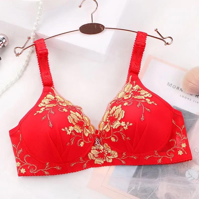 Ladies Underwear Spring Summer Style Gather Thin Section No Steel Ring Embroidered Breathable Beautiful Back Seamless Bra