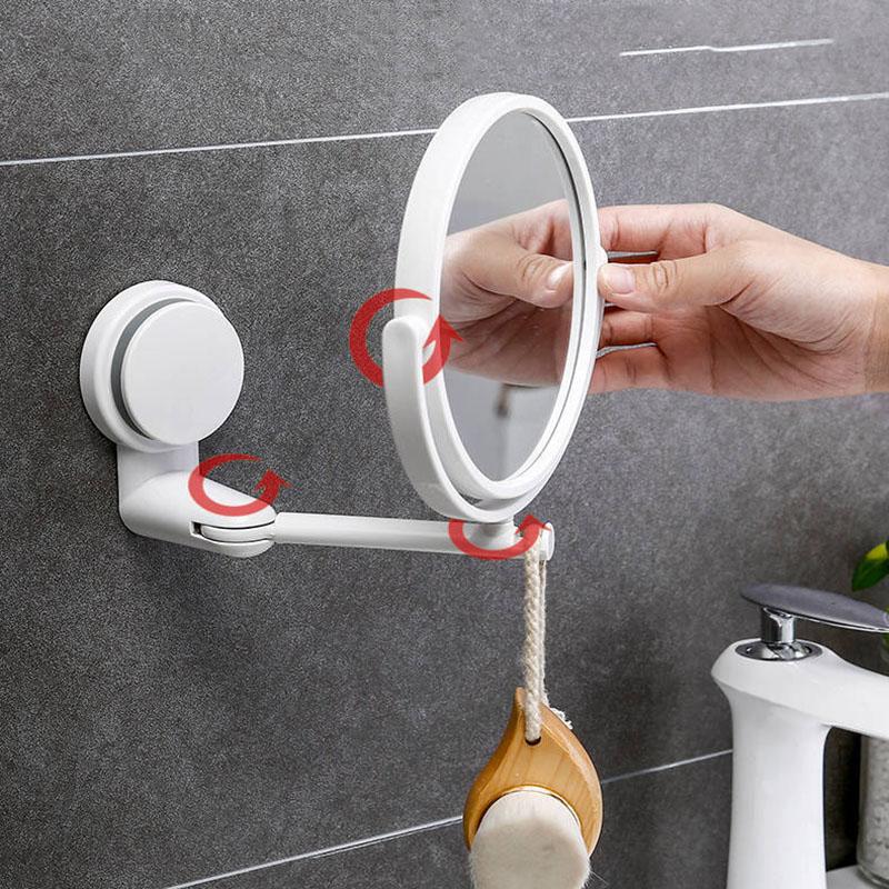 Wall-mounted Makeup Mirror Bathroom Bedroom Free Punch 360 Rotation Double-sided Mirror Three Times Magnifying Glass