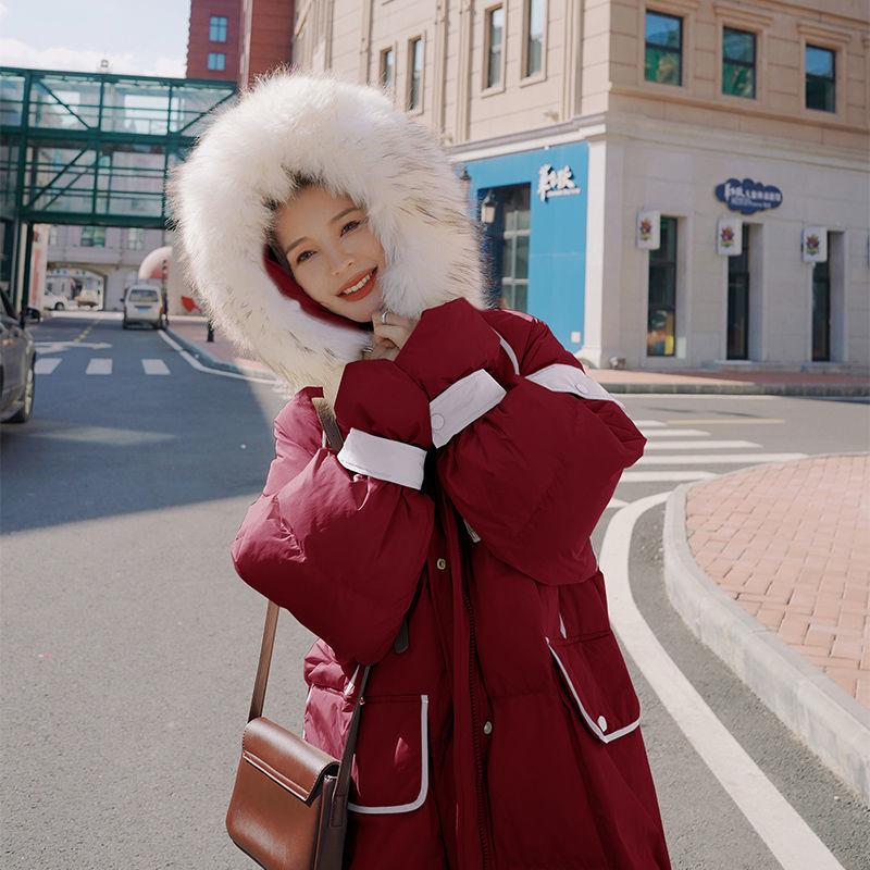 Winter Fluffy Fur Collar Hooded Long Over-the-knee Women's Down Cotton Jacket Women's Bread Jacket Cotton Jacket Women's Loose Casual Winter Jacket