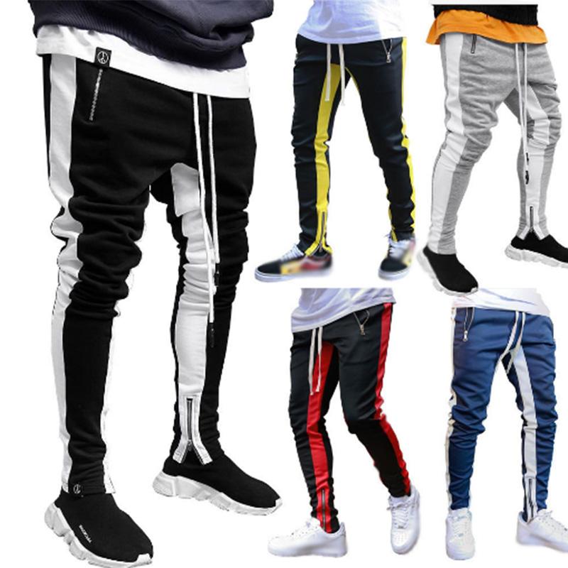 Men's Sports Pants Long Pants with Zipper Cotton Color-block Pants Casual Sports Men's Pants