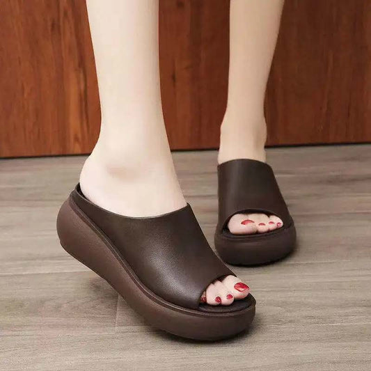 6CM Platform Women's Summer Slippers Wedge Sandals Fish Mouth Slippers Sponge Cake Thick Bottom Retro Sandals Outdoor Casual Simple Flip Flops