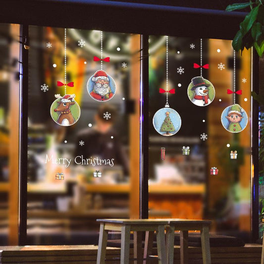 Double-sided Christmas watercolor hanging window display store glass door wall stickers crystal
