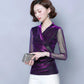 Women's Spring Autumn Long Sleeve Top V-Neck Slim Fit Mesh Bottoming Shirt