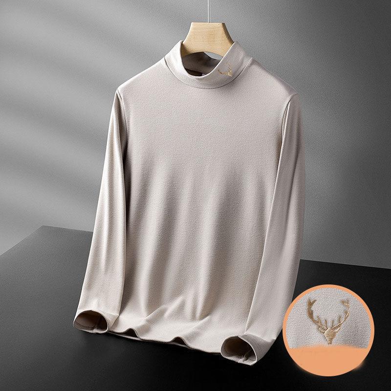 Men's Half High Collar Bottoming Shirt Double-faced Fleece Warm with Autumn and Winter Long-sleeved T-shirt