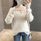 V-neck Sweater Women Spring and Autumn Loose Short Bottoming Shirt Solid Color Stitching Bottoming Blouse Women Pullover