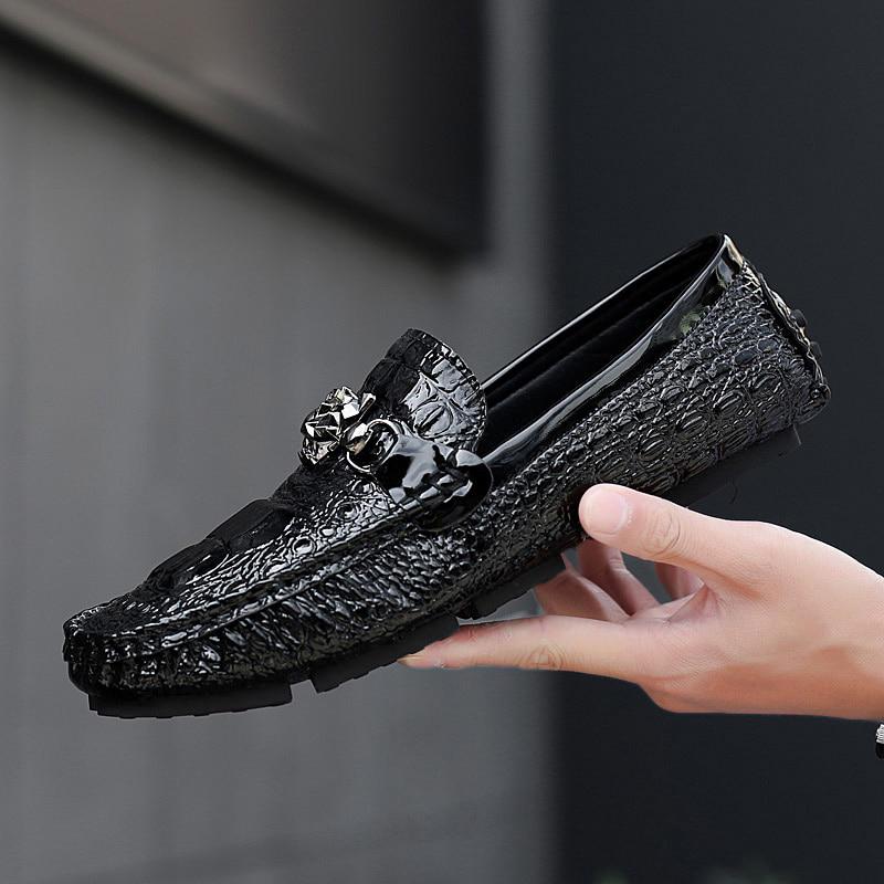 Shoes Men Loafers Leather Moccasin Crocodile Style Footwear Slip On Flat Driving Boat Shoes Classica