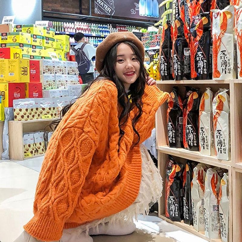 Autumn and Winter Loose Jacket Korean Fashion Casual Sweater Mid-length Round Neck Female Student Top