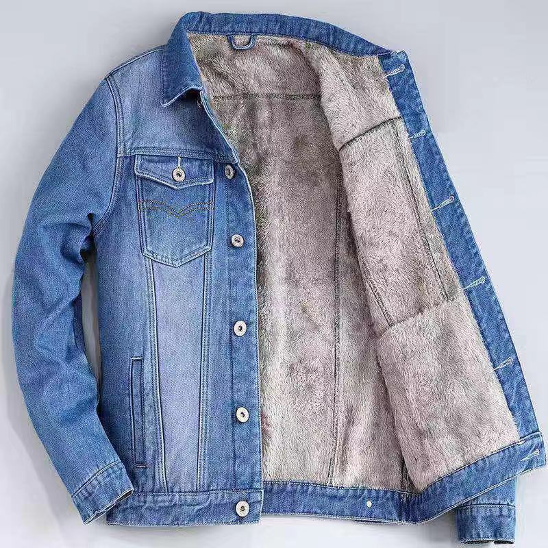 Fall/winter Plus Velvet Denim Jacket Men's Thick Plus Size Coat Thick Warm Cotton Top
