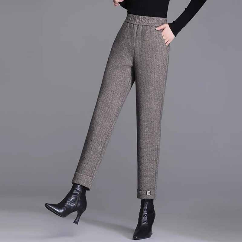 Thick Woolen Harem Pants Women's Autumn and Winter Models High Waist Loose Slimming Carrot Pants Nine Points Casual Pants