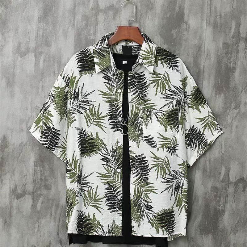 Men's Hawaiian Print 2021 Summer Short Sleeve Button Shirt Beach Casual Men's Top