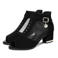 Black Thick-heeled Mesh Sandals Women's Middle-heeled Spring and Summer Breathable Mesh Shoes Fish Mouth Roman Shoes High Heels