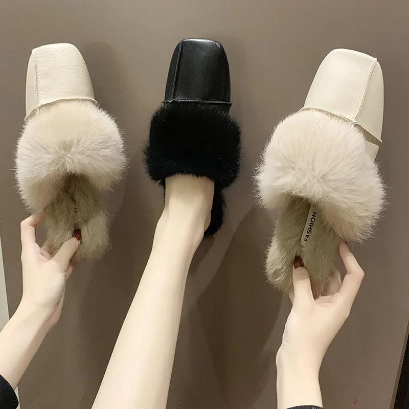 Artificial Plush Cotton Slippers Full Design Flat Shoes Warm Autumn and Winter Casual Shoes