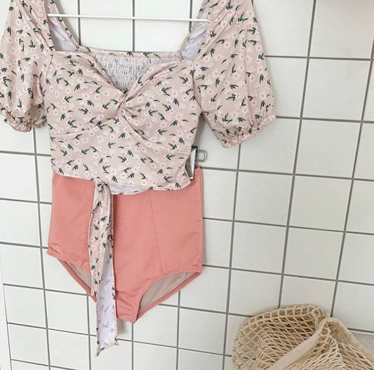 High Waisted Waist Bikini Set, Two Piece Swimsuit, Daisy Vintage Retro Cottagecore Y2K Women Swimwear Bathing Suit Clothing, Kawaii Clothing
