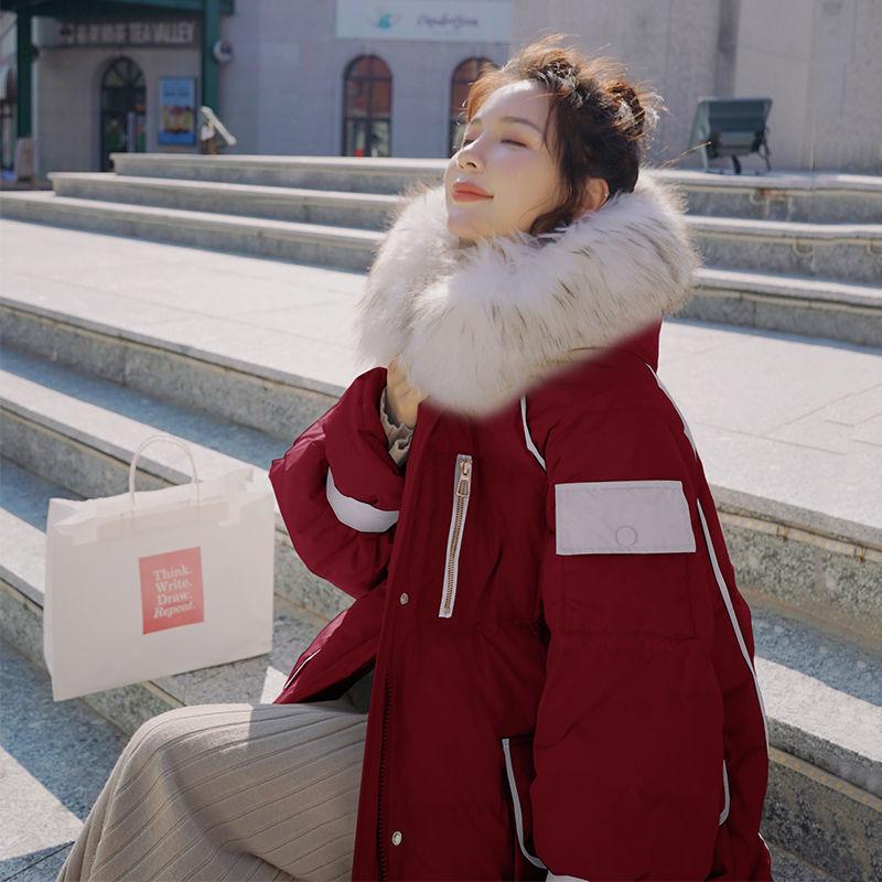 Winter Fluffy Fur Collar Hooded Long Over-the-knee Women's Down Cotton Jacket Women's Bread Jacket Cotton Jacket Women's Loose Casual Winter Jacket