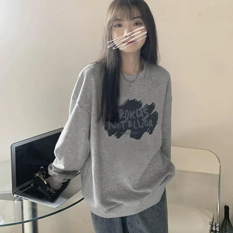 Women's Korean Version Loose Round Neck Long-sleeved Top Spring and Summer Long-sleeved BF Wind Ins Sweater Loose Display Pullover Coat