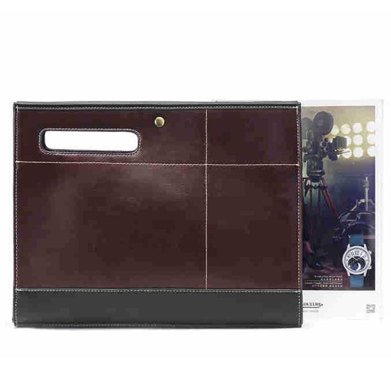 Business briefcase men retro large capacity zipper leather anti-theft waterproof A4 bag handbag