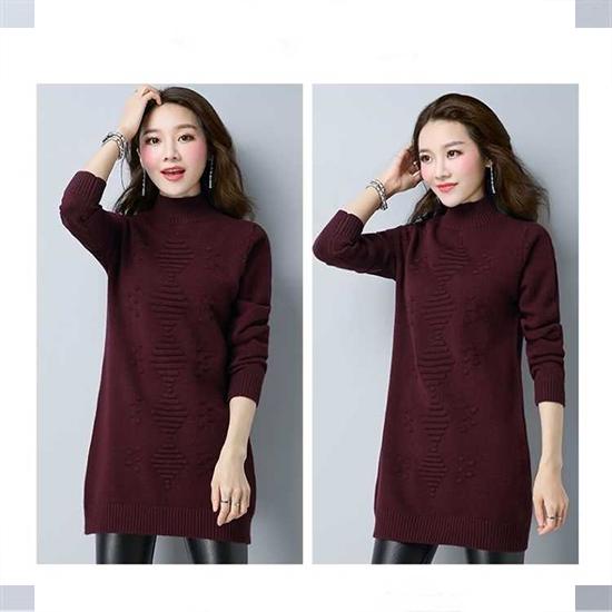 Women Winter Turtleneck Knitwear Dress Top Long Knitted Solid Color Thick Sweater Skirt